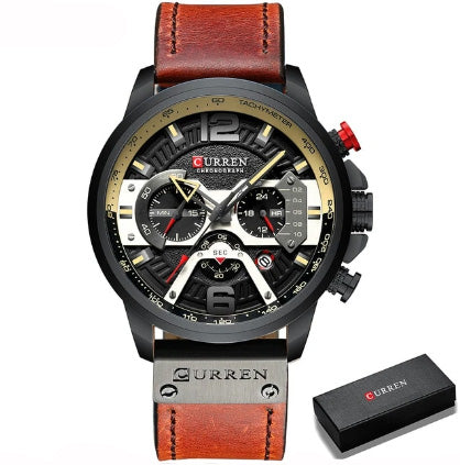 big face black face brown leather watch gift box