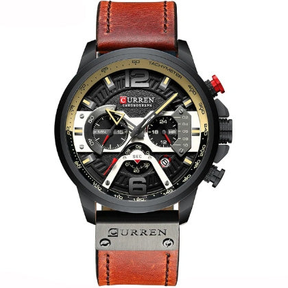 big face black face brown leather watch