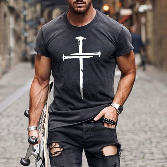 jesus christ cross nails t-shirt gray