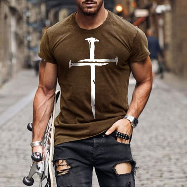 jesus christ cross nails t-shirt brown