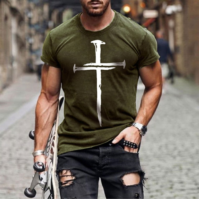 jesus christ cross nails t-shirt army green