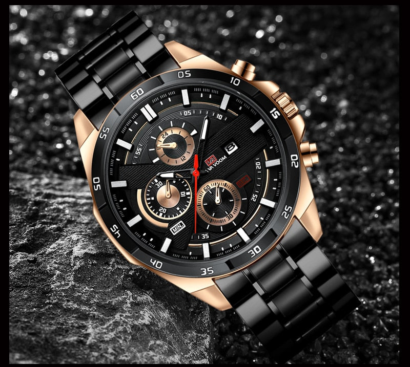 black and rose gold big face luxury watch