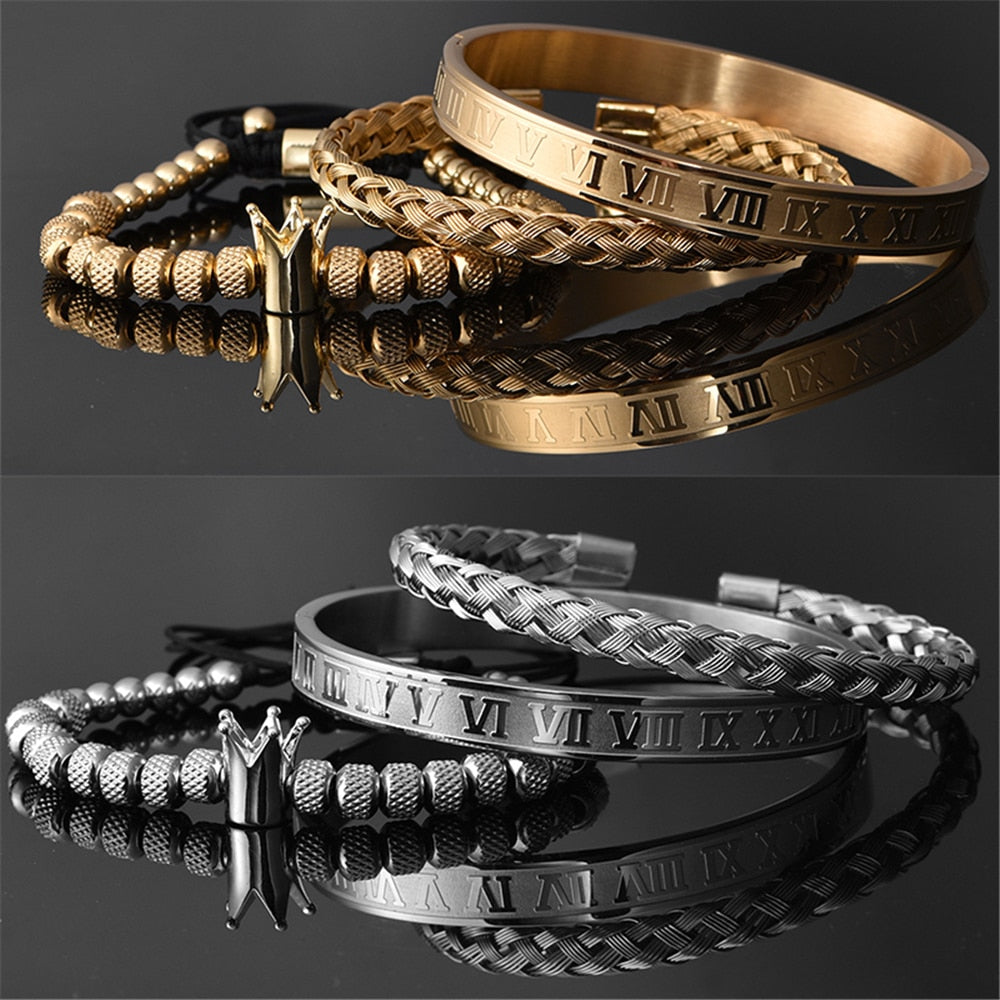 roman numeral crown triple bracelet collection