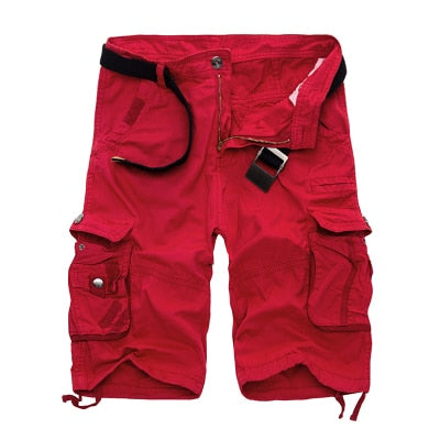 red cargo shorts