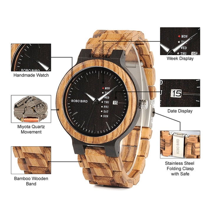 multi color wood grain watch functions