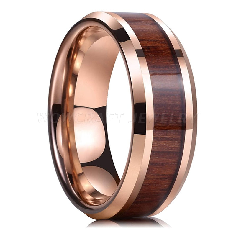 rose gold brown wood koa ring