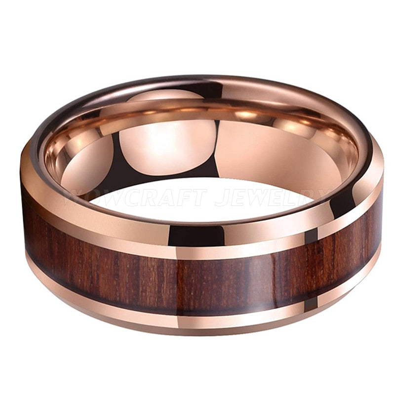 rose gold brown wood koa beveled edge ring