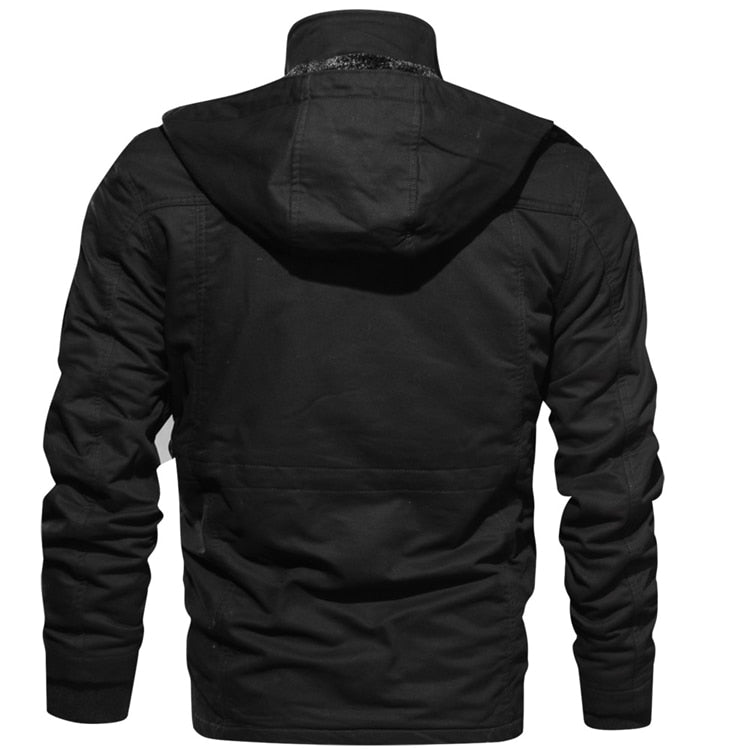 black military style hoodie jacket men