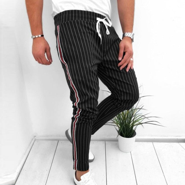athletic pin stripe drawstring pants black