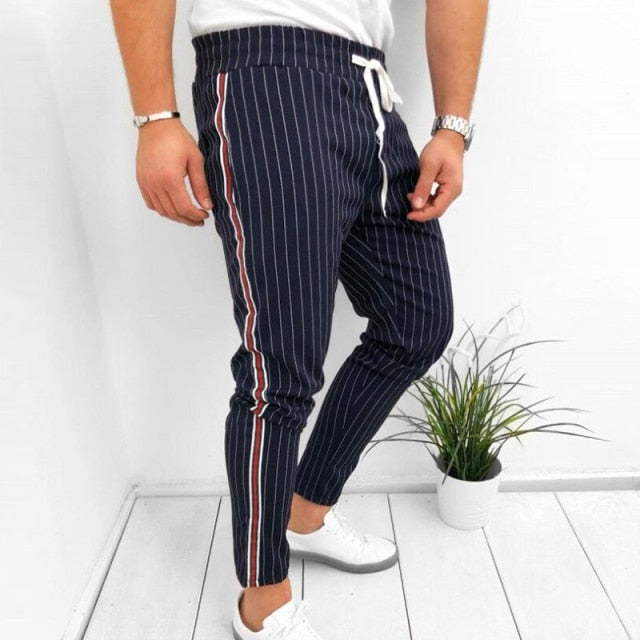 athletic pin stripe drawstring pants blue