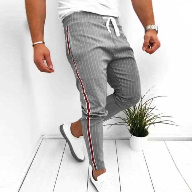 athletic pin stripe drawstring pants gray