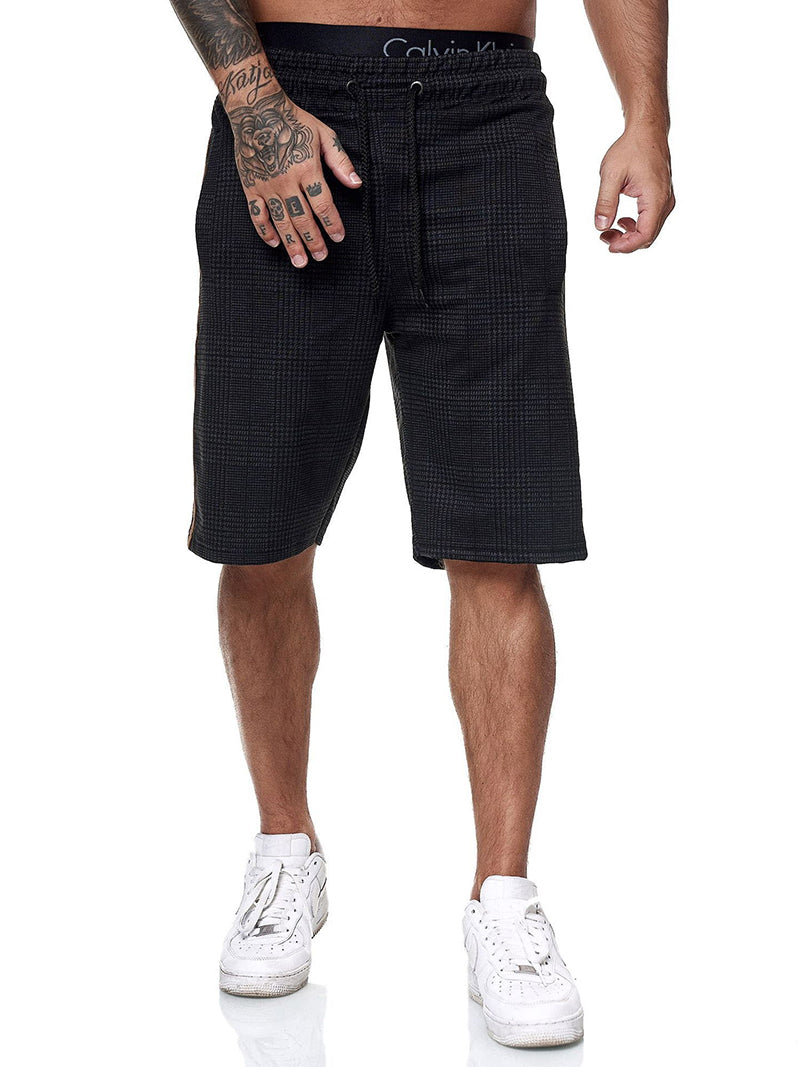 black plaid drawstring shorts men