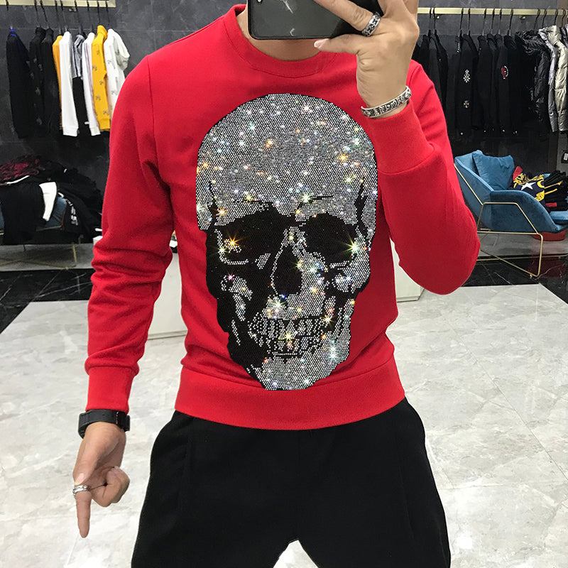 sparkling skeleton head shirt red