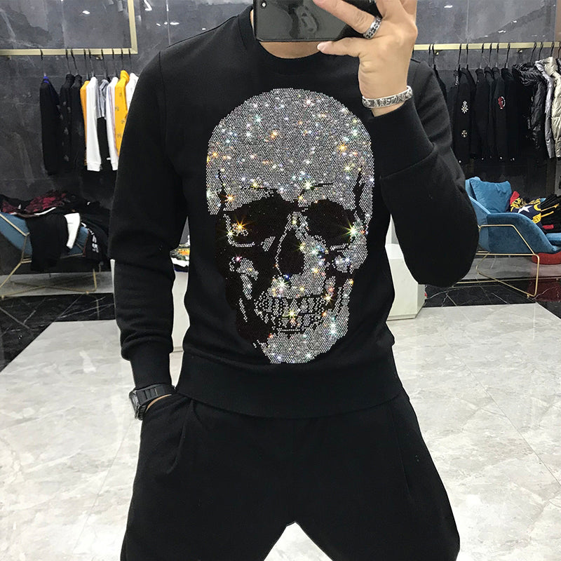 sparkling skeleton head shirt black