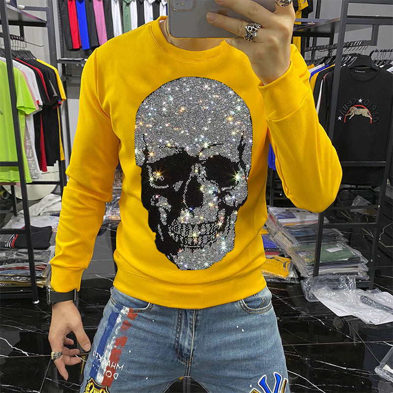 sparkling skeleton head shirt yellow
