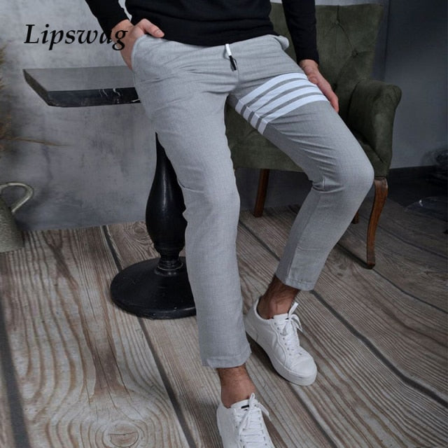 light gray white stripe slim fit athletic pants