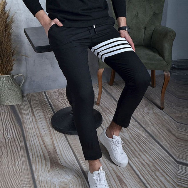 black white stripe slim fit athletic pants