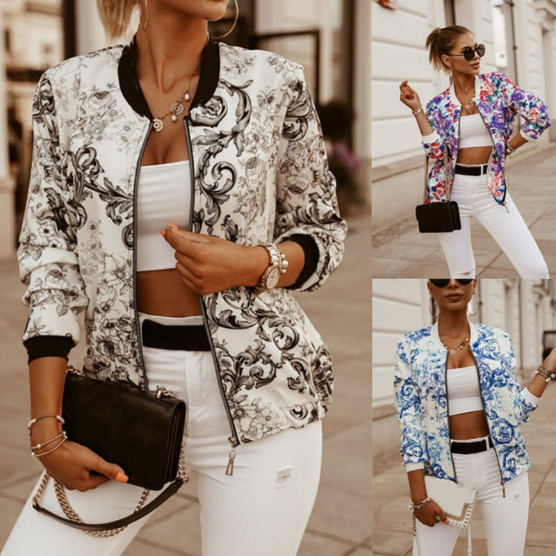 women floral print light jackets
