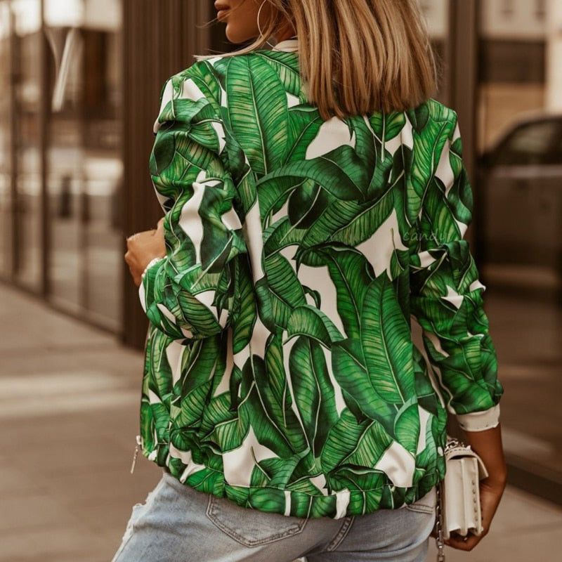 women forest green floral print jacket