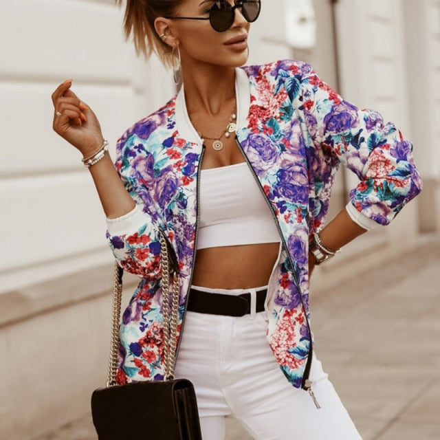 women colorful floral print jacket