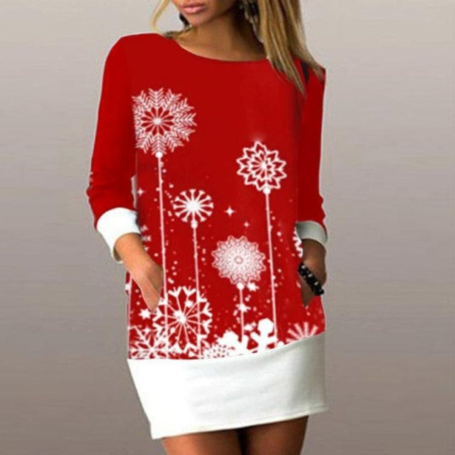 red white dandelion graphic long sleeve short dress
