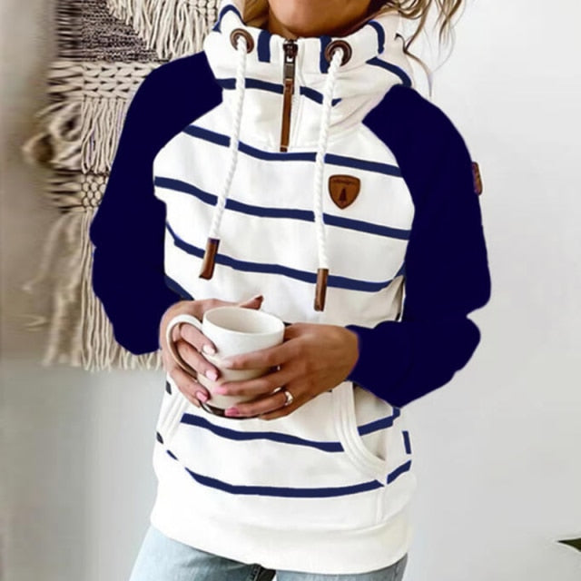 blue white striped hoodie women