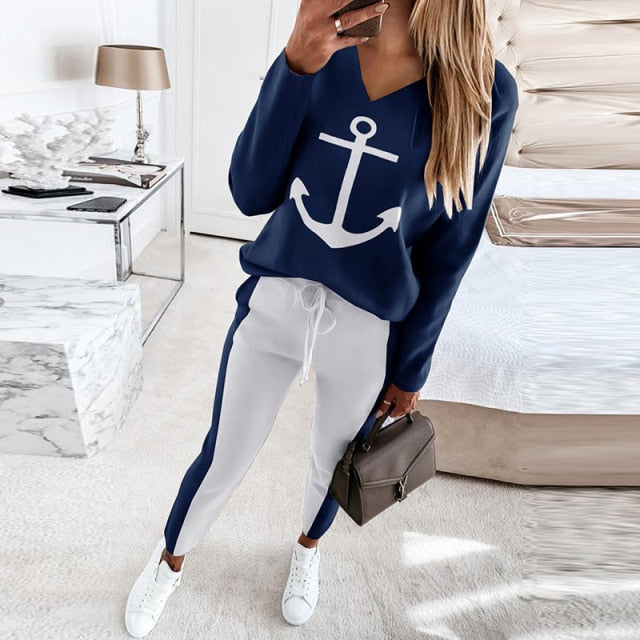 nautical anchor blue & white tracksuit women