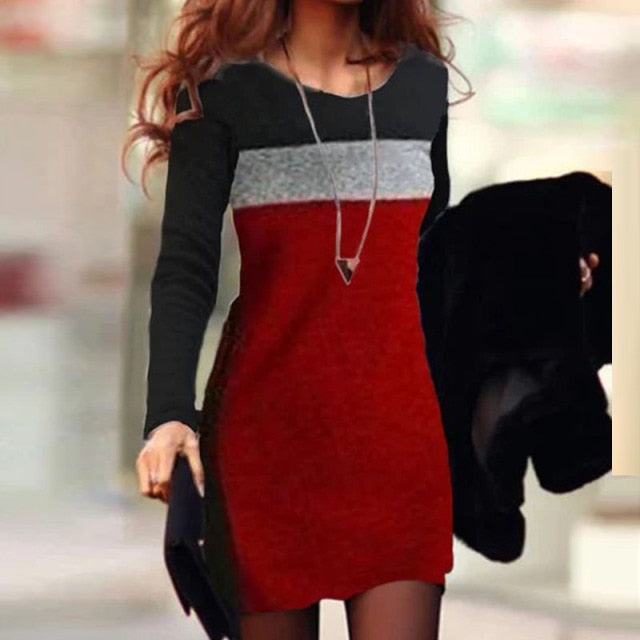 red black gray tri color long sleeve dress