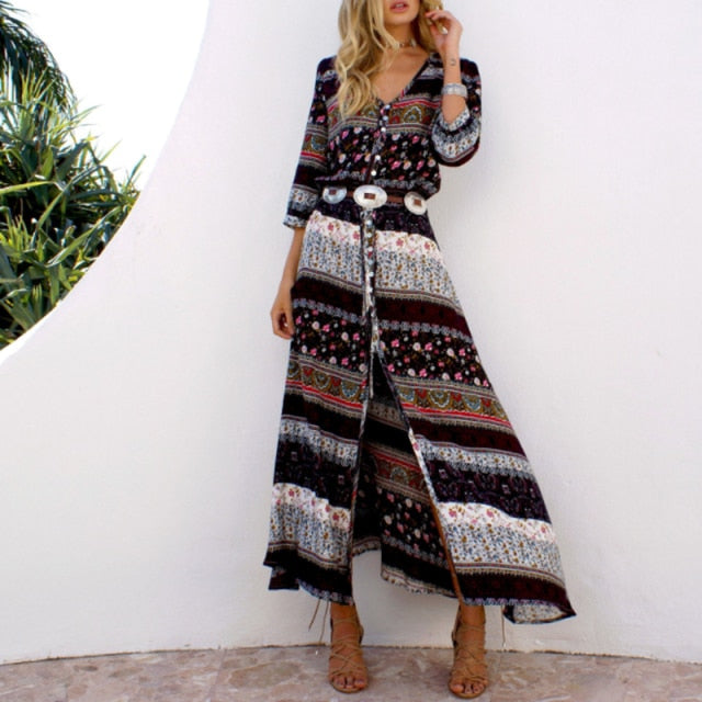 hippie style long split summer dress