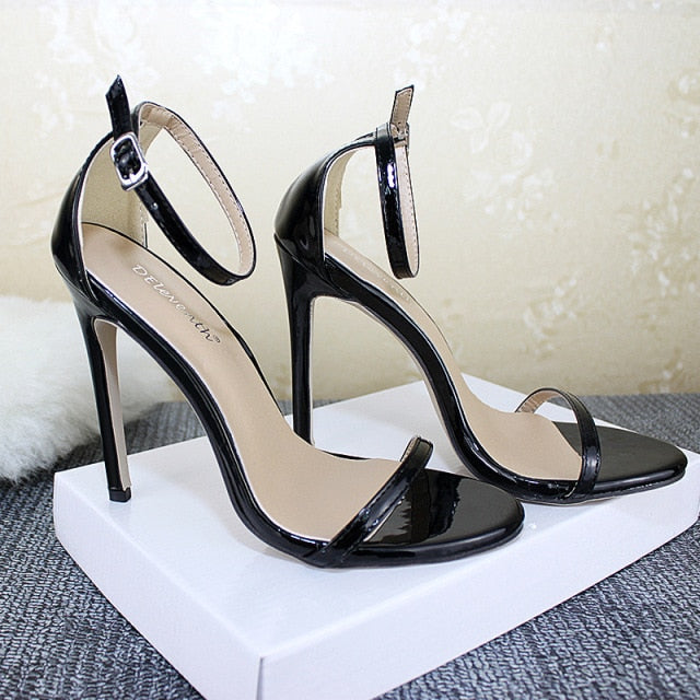 black high heel leather sandals