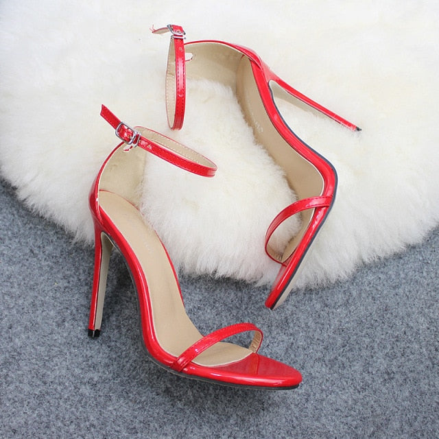 red high heel leather sandals
