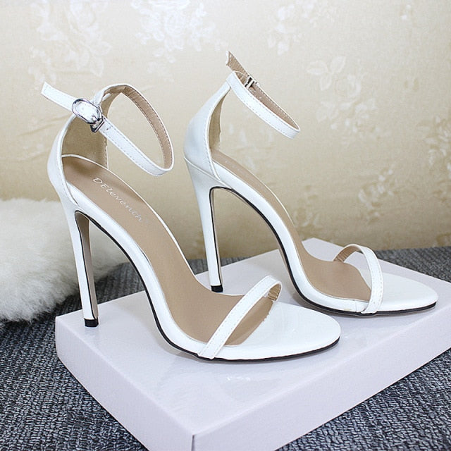 white high heel leather sandals
