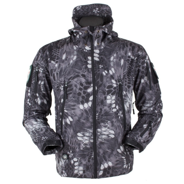 black camouflage soft shell fleece lined hoodie