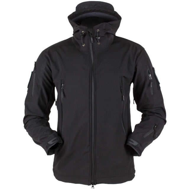 black waterproof tactical soft shell fleece lined hoodie