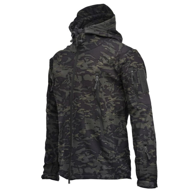 dark camo waterproof tactical soft shell fleece lined hoodie