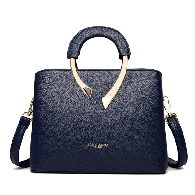 navy blue leather handbag