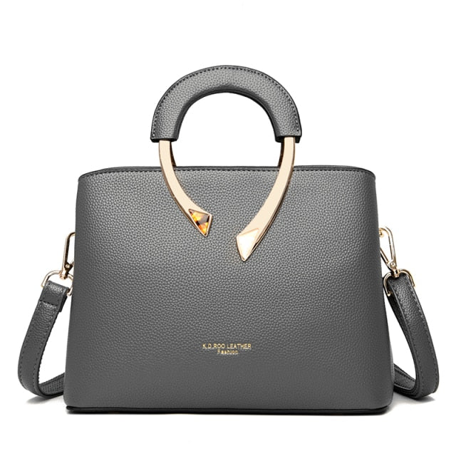 gray leather handbag