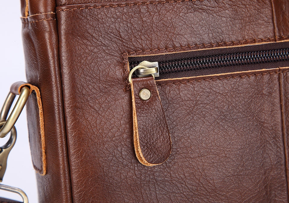 medium brown leather briefcase zipper