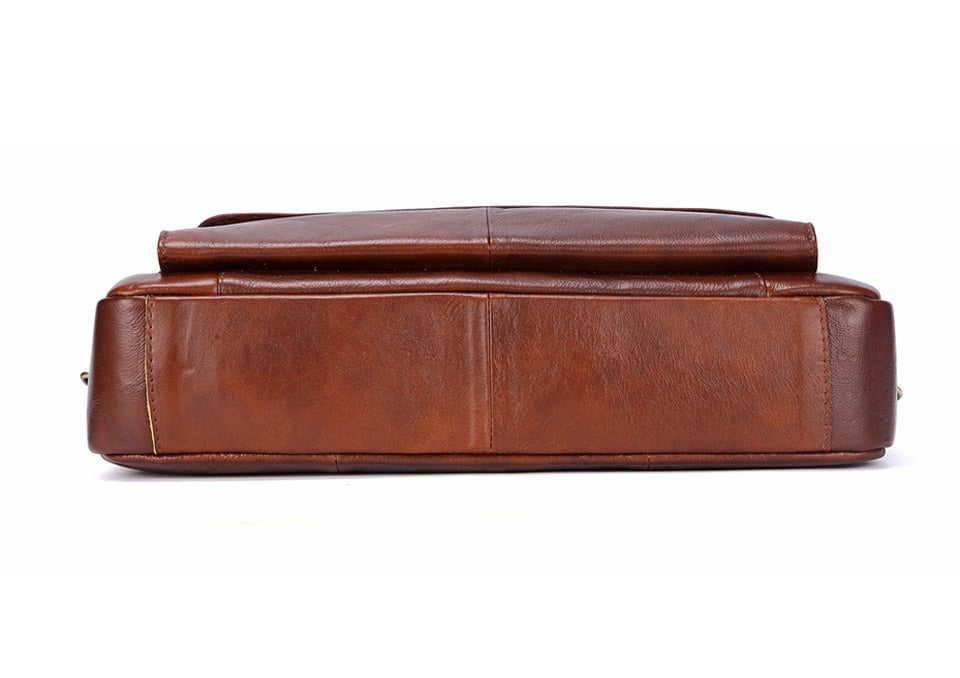 medium brown leather briefcase bottom