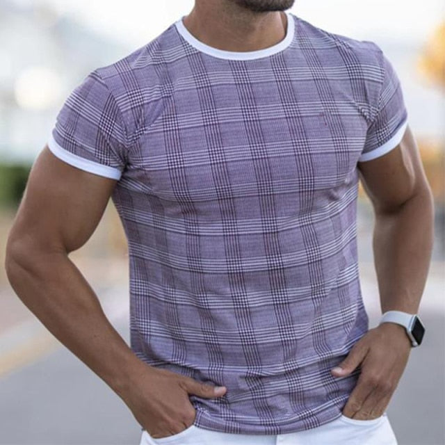 purple plaid shirt with white trim men
