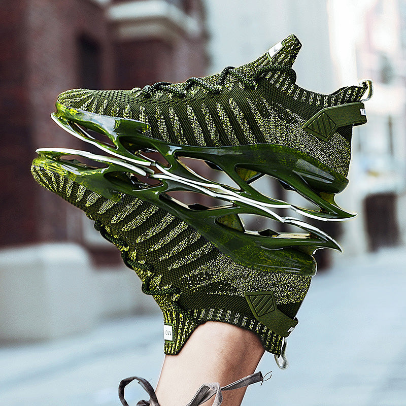 olive green blade sole mesh running sneakers