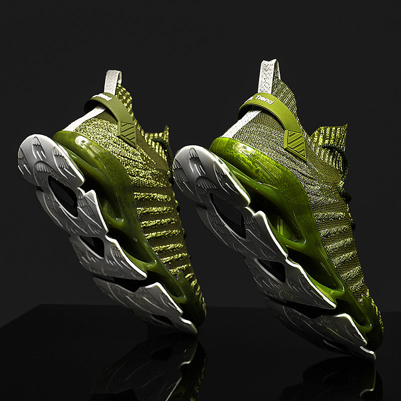 army green mesh running shoes