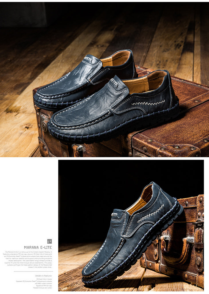 blue leather moccasin casual shoes men