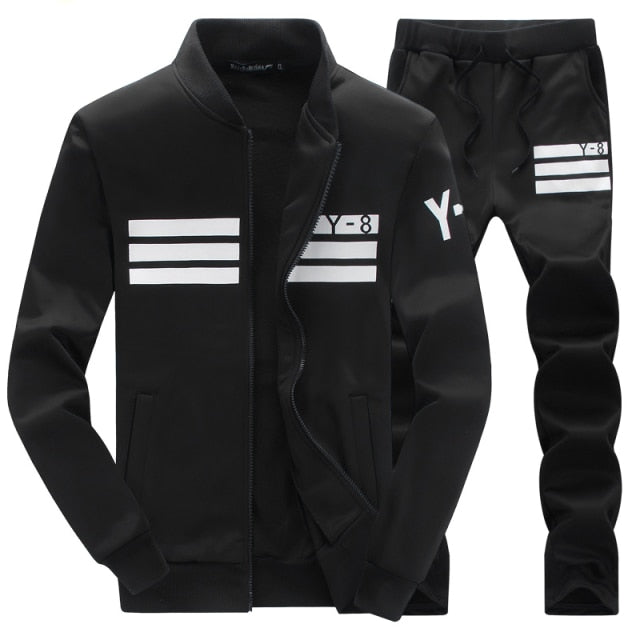 stylish black white stripe jump track suit set