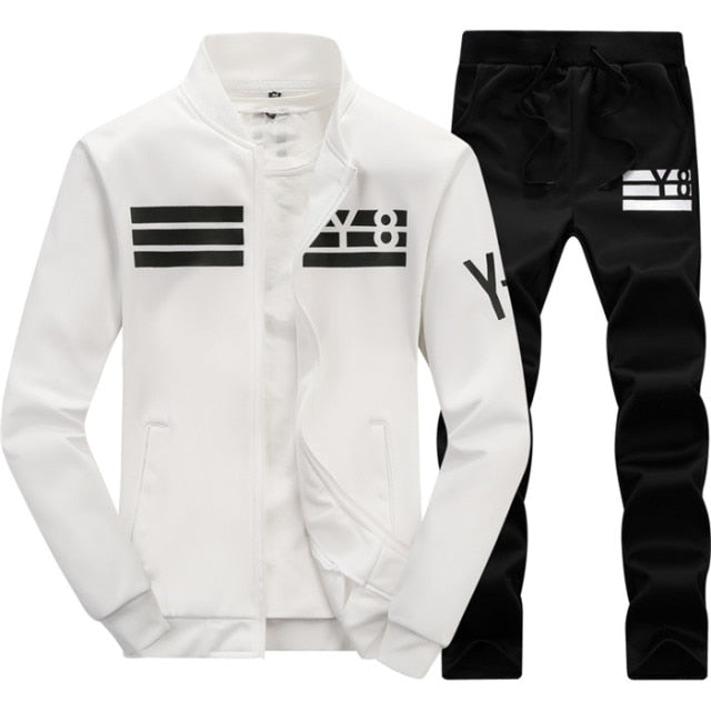 black pants white jacket three stripe track suit jump set