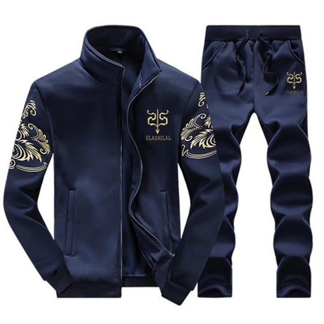 navy blue and white fancy track suit jump set with pockets