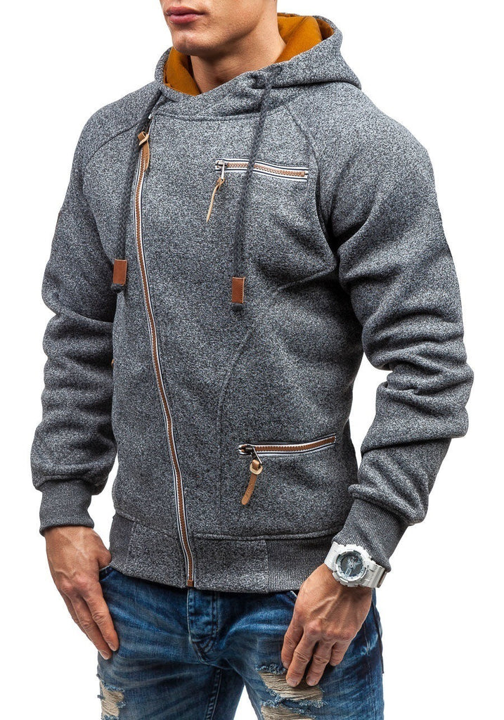 gray & camel zip-up fashion hoodie