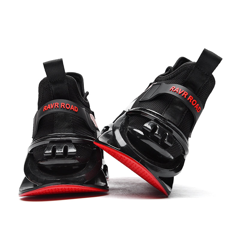 red and black ravr road bootstrap blade sneakers