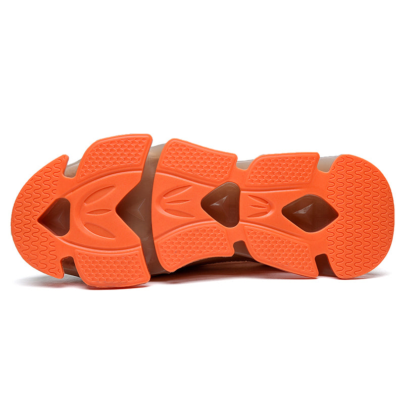 orange bottom athletic running shoes