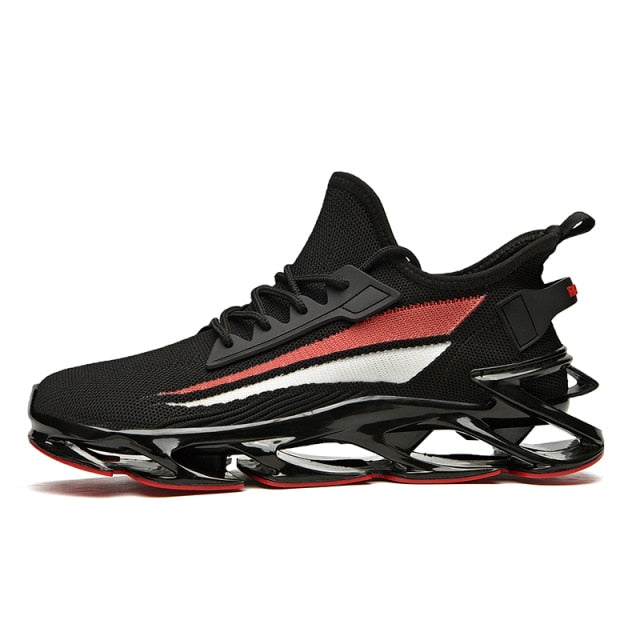 black with red and white stripe blade sneakers